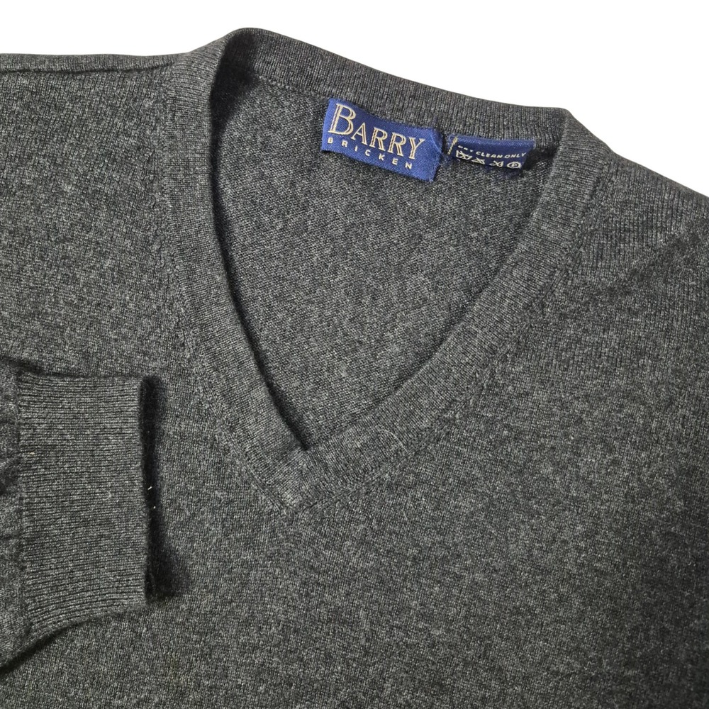 Barry‎ Bricken Sweater Mens Medium Charcoal Gray V-Neck Silk Cashmere Blend